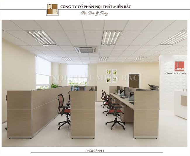 Thiết kế văn phòng làm việc Công ty CP xây dựng nền móng Jikon - Phòng làm việc - View1